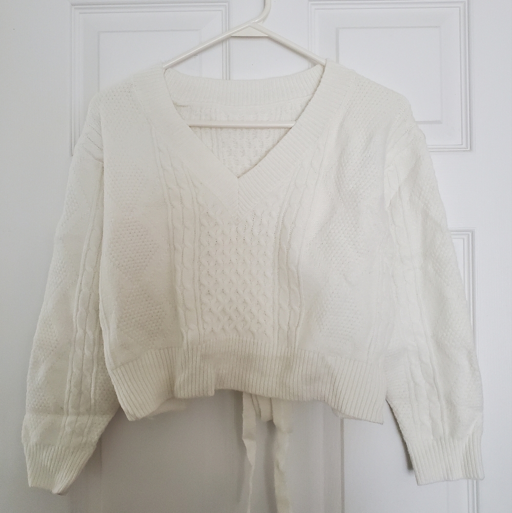 Cable knit tie back sweater